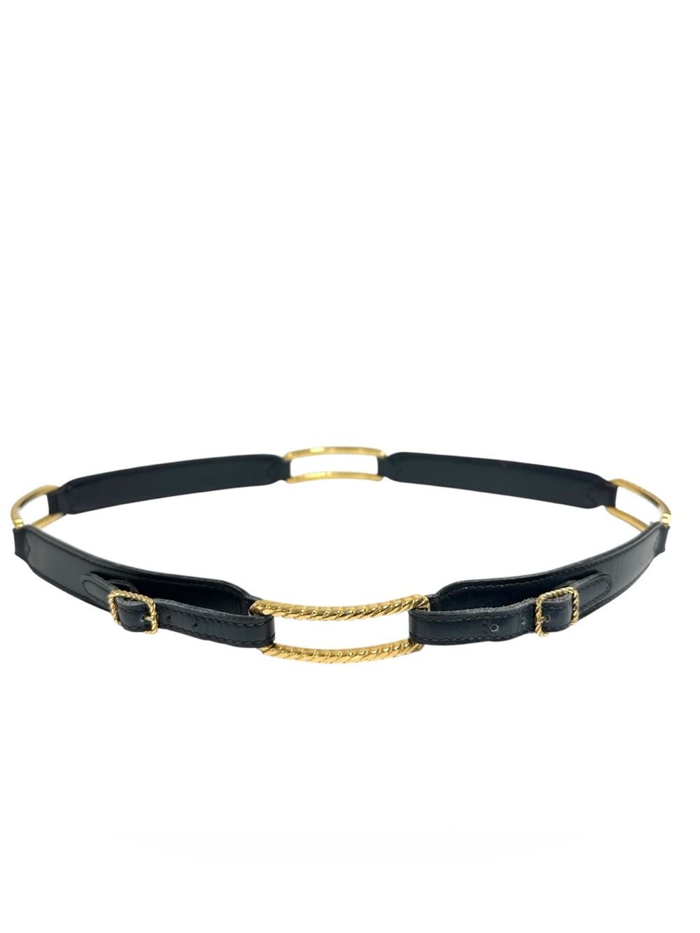 Gucci Gold & Navy Blue Leather Adjustable Vintage Classic Slim Belt Size 72/28 - Picture 8 of 15